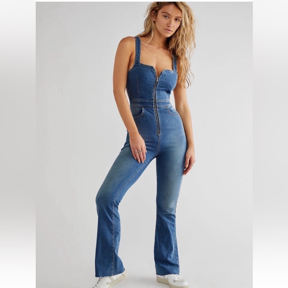 Free People Women We The Free Curvy 2nd Ave One Piece Jumpsuit medium Wash NWOT